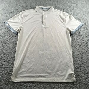 Mantra Men's Polo Shirt Medium White Blue Trim Blade Collar Performance Golf